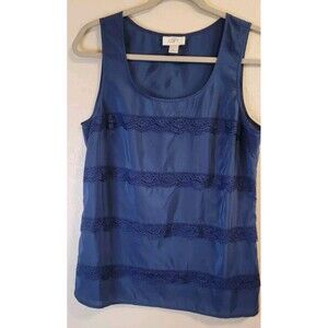 Ann Taylor Loft Women's Sleeveless Tiered Lace Blue Blouse Lightweight Sz Medium